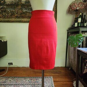 Red pencil skirt, stretch cotton, white back zipper